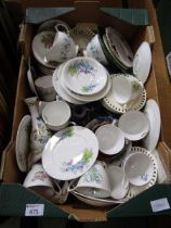 A tray of decorative ceramic teaware to include Royal Albert, Aynsley, etc