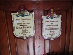 Two reproduction enamelled signs 'Royal Commission On Horse Breeding' and 'King's Premium'