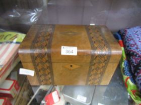 A walnut cased jewellery box with parquetry banding