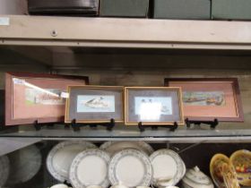 Four framed and glazed Cash's silks depicting village scene, canal scene, penguins, and seals