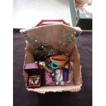 A carton containing costume jewellery, jewellery box, etc