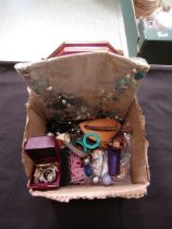 A carton containing costume jewellery, jewellery box, etc