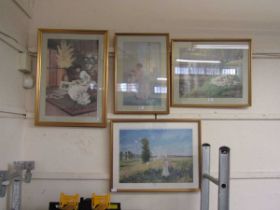 A collection of four modern framed and glazed prints of young ladies, etc