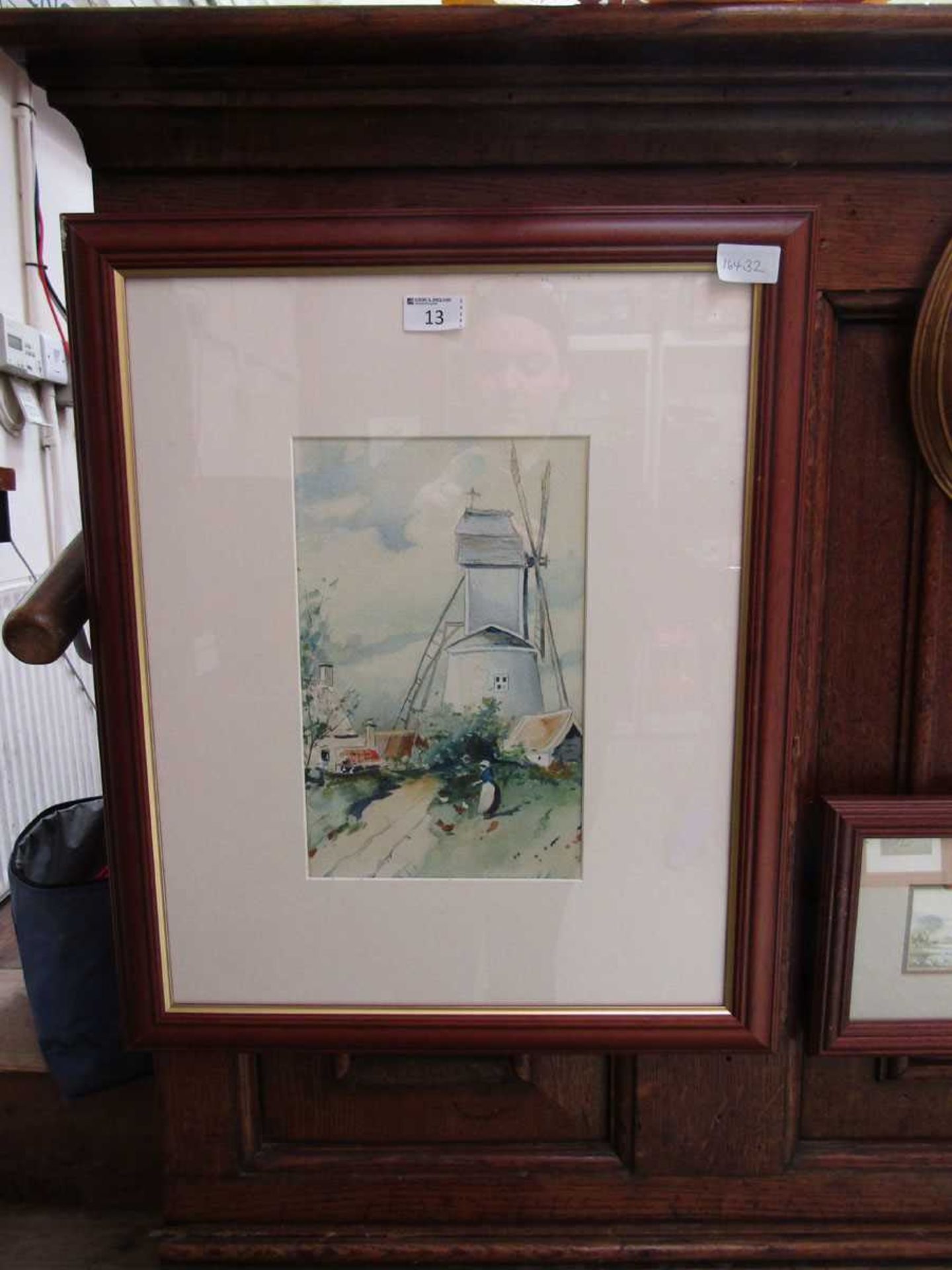 A modern framed and glazed watercolour of windmill scene