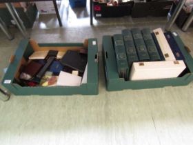 Two trays containing empty jewellery boxes, coin collector's albums, etc