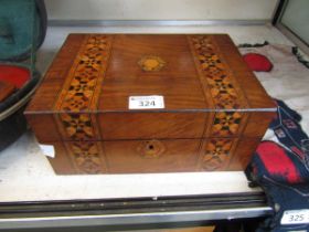 A walnut and parquetry inlaid early 20th century workbox