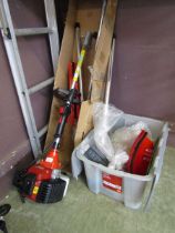 A petrol multi-tool hedge cutter/strimmer/etc, with accessories