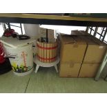 A large assortment of brewing items to include fermentation buckets, glass bottles, etc