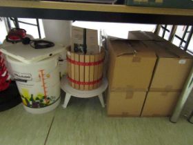 A large assortment of brewing items to include fermentation buckets, glass bottles, etc