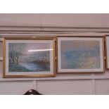 A collection of five framed and glazed prints of countryside and canal scenes, etc
