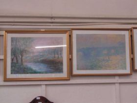 A collection of five framed and glazed prints of countryside and canal scenes, etc