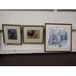 A framed and glazed print of cockerels after Picasso together with one other framed and glazed print