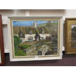 A framed oil on board of cottage scene