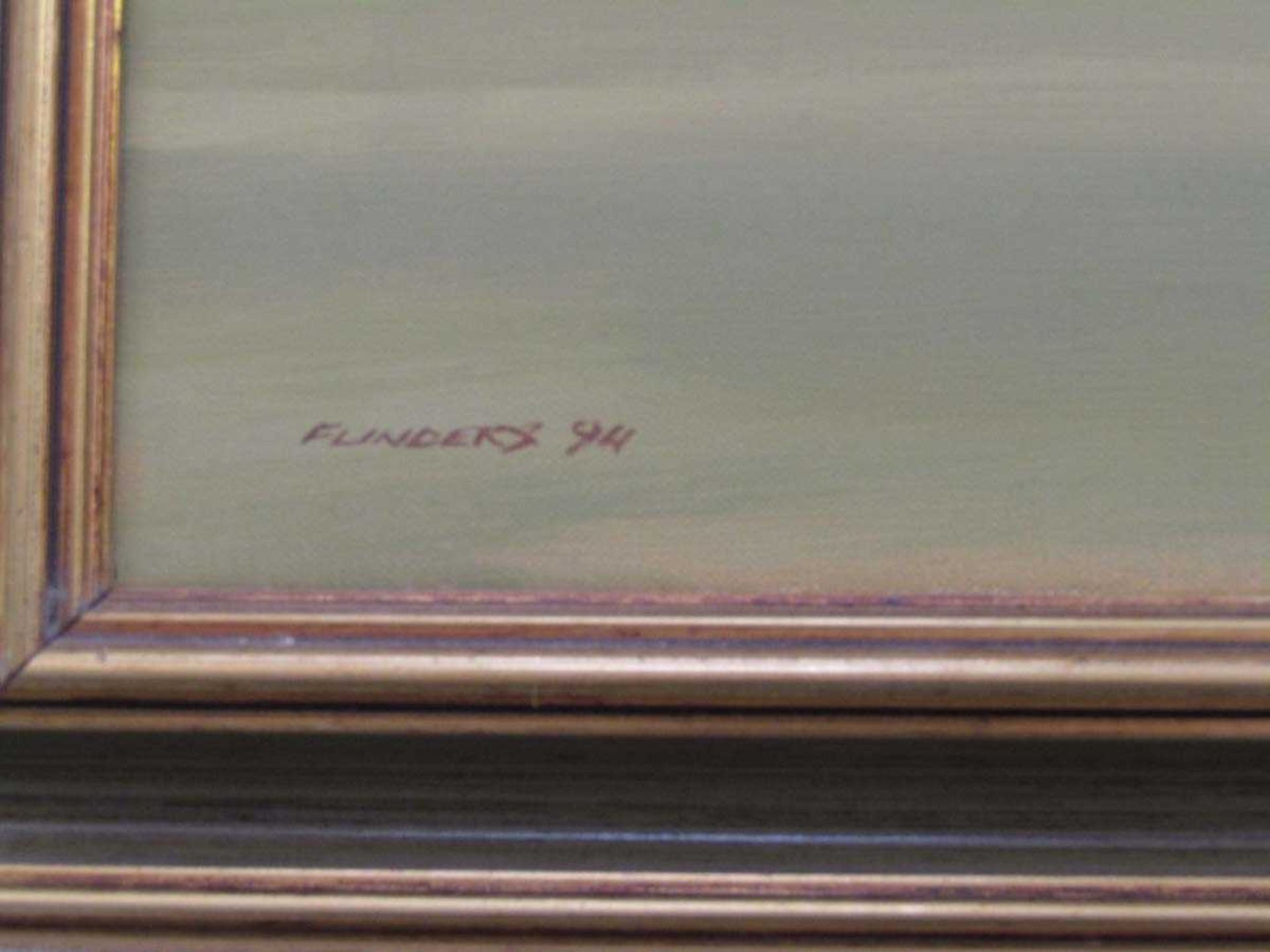 A framed oil on canvas of cricket scene, signed bottom left Flinders '94 - Image 2 of 2