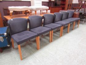 A set of six bow backed oak framed chairs, from Heal's