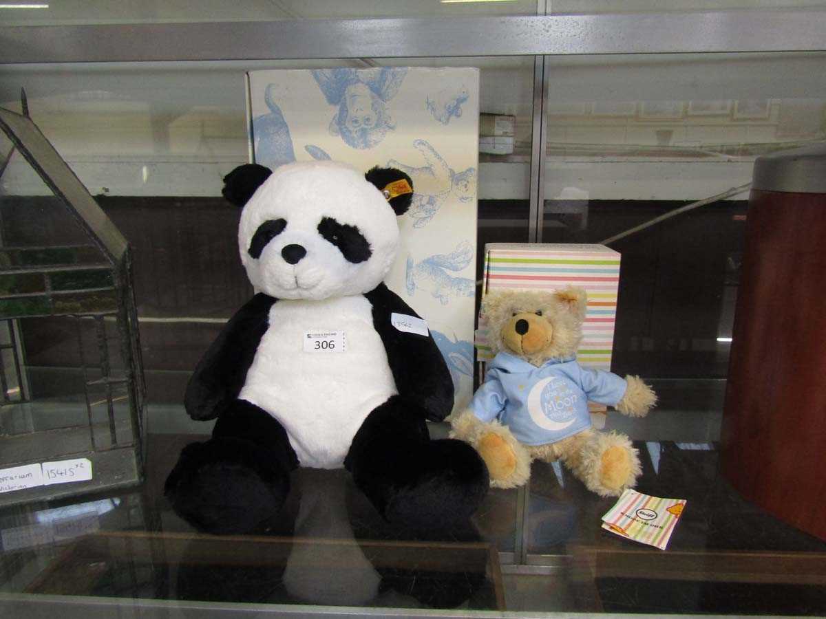 A Steiff boxed panda bear together with a boxed Steiff small teddy bear