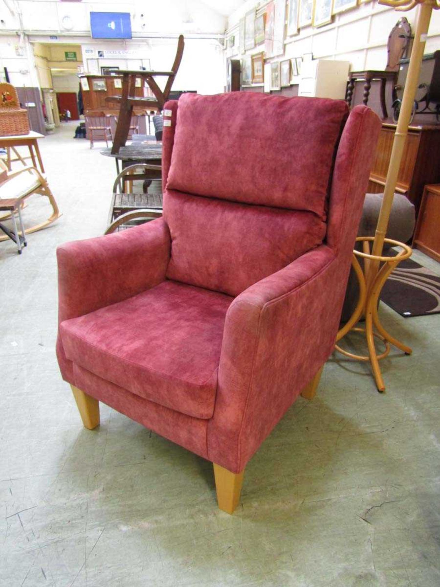 A salmon pink upholstered HSL wing Fireside Eltham Grande Armchair Provides amazing comfort where - Image 2 of 2