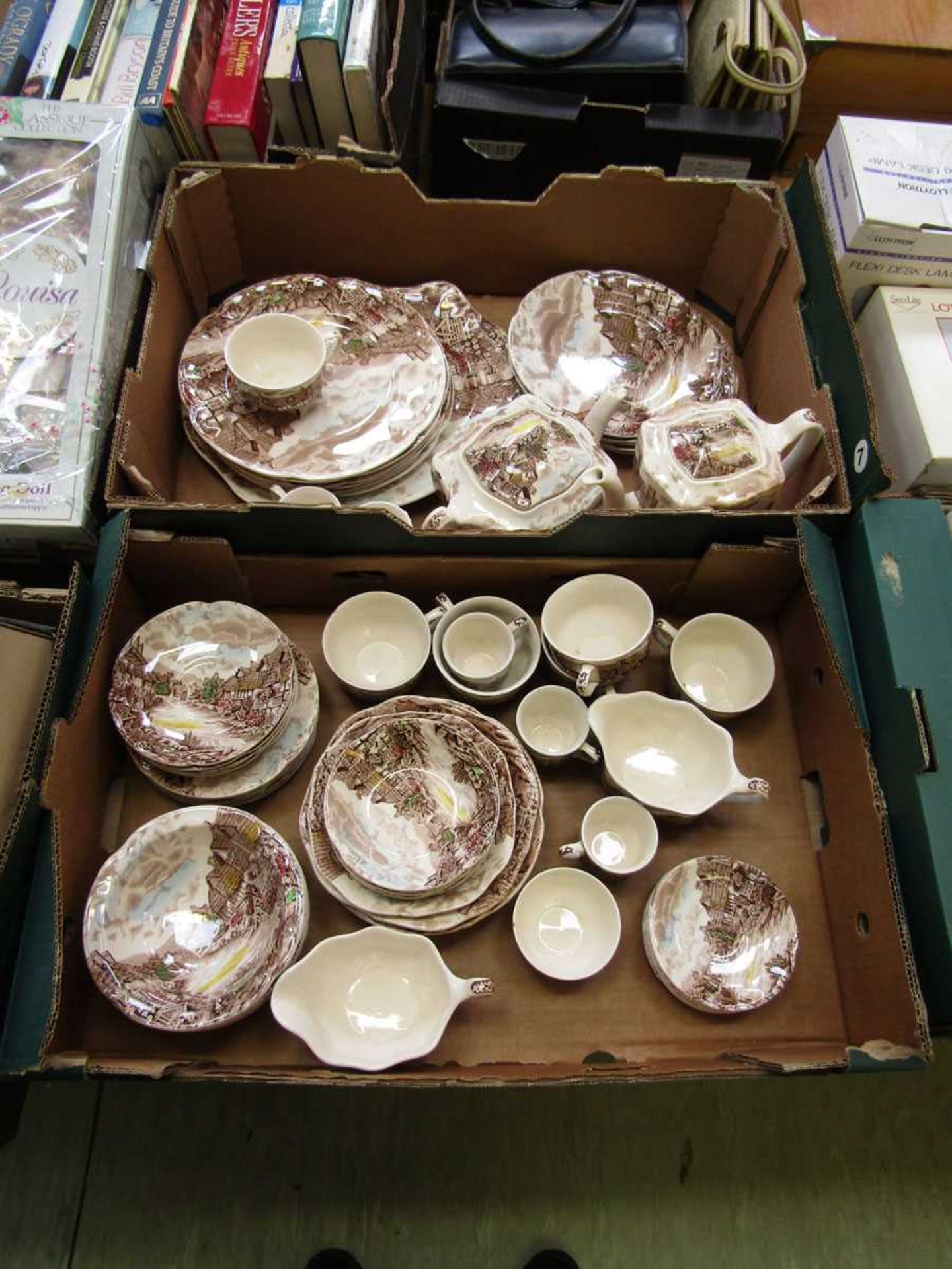 Two trays of Johnson Bros 'Olde English Countryside' ceramic tableware