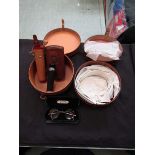 Two leather collar boxes one containing collars, the other leatherette cigar case, telescope, and
