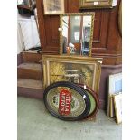 A selection including two prints, a Stella advertising mirror and a rectangular gilt framed wall