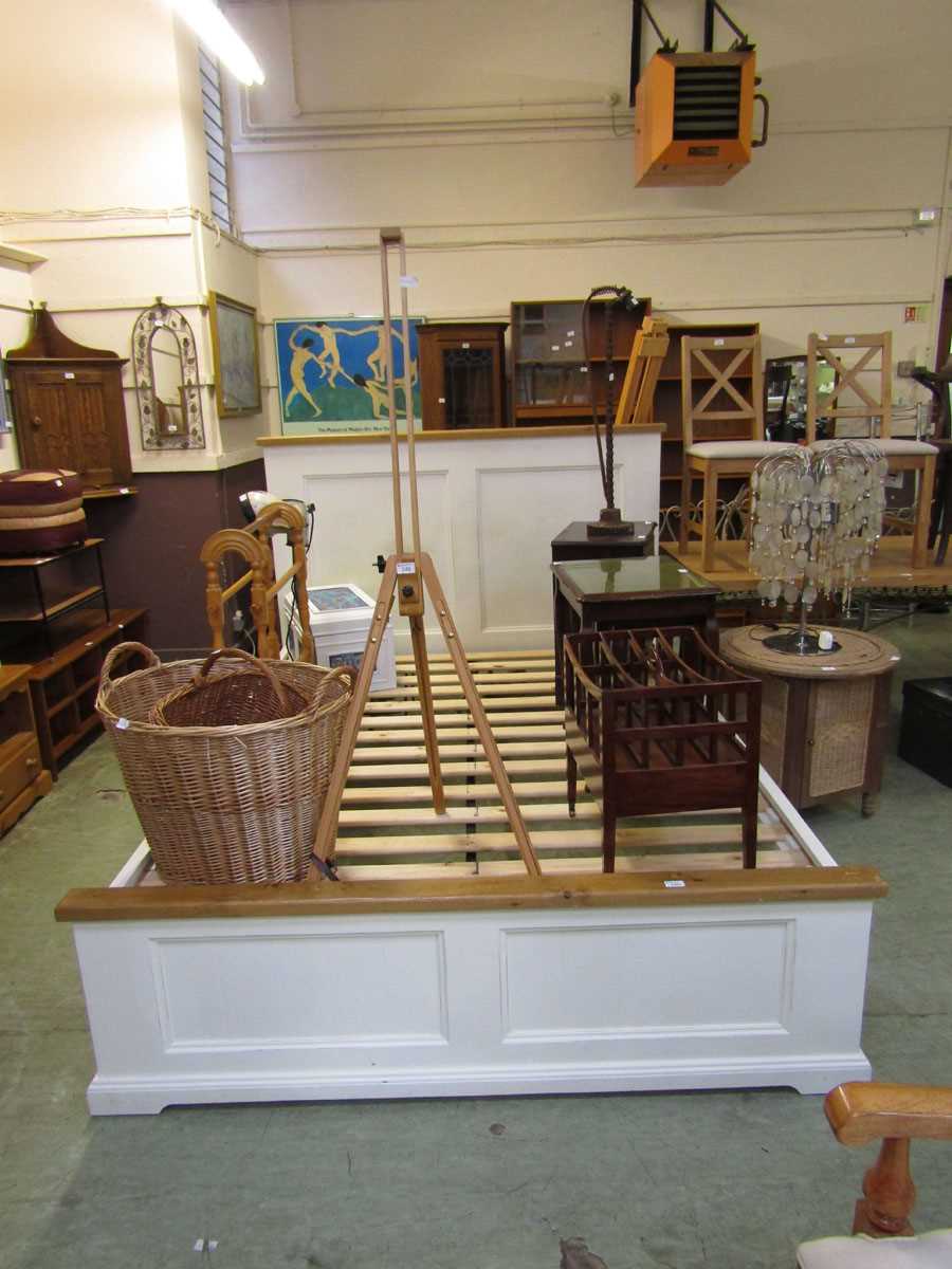 A five foot modern pine cream painted bedstead with slats