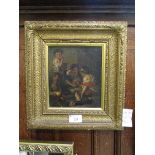 A framed oil on canvas copy of 'Boys Playing Dice' after Bartolome Murillo