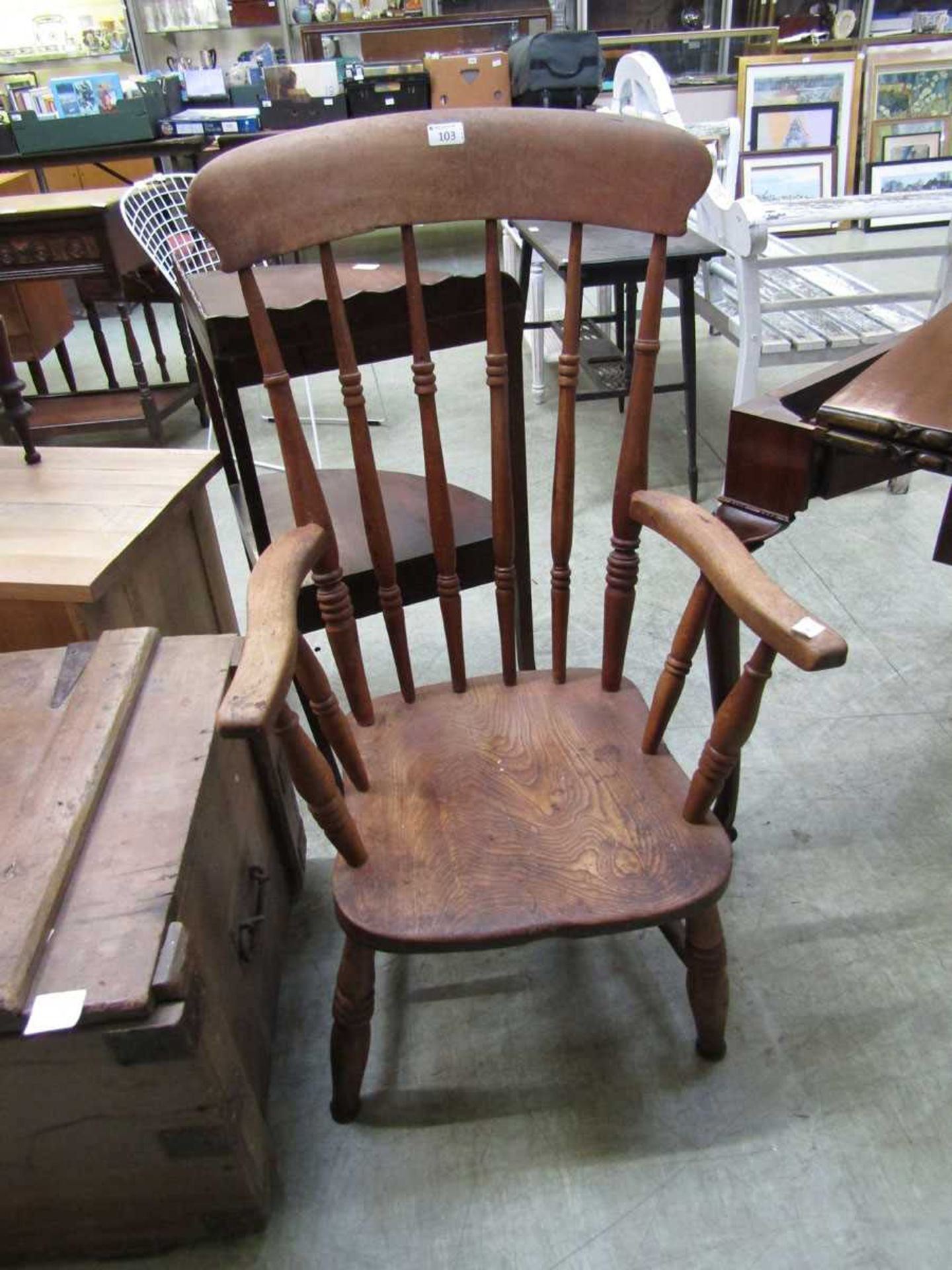 An elm spindle back Windsor chair