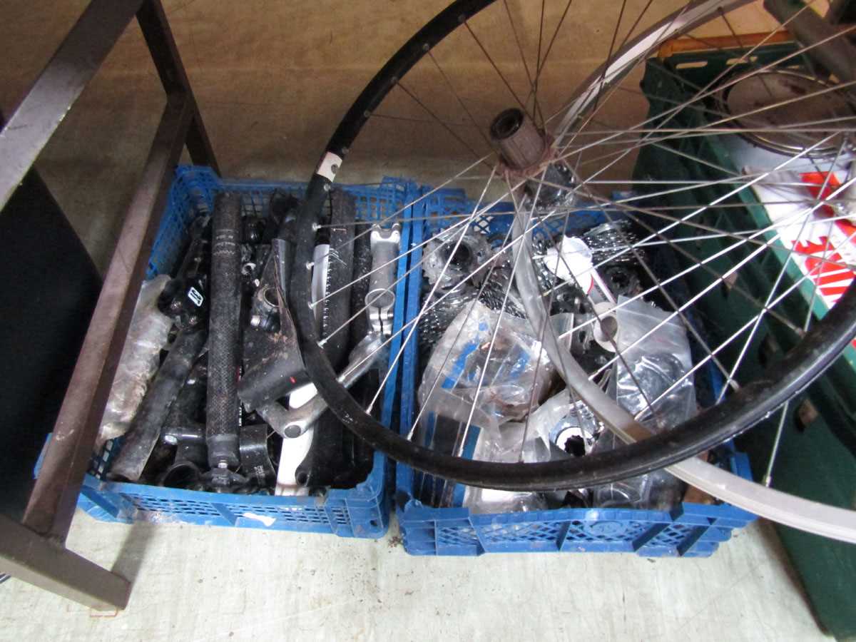 A large selection of bicycle parts to include pedals, gearing, tyres, wheels, etc - Image 2 of 3