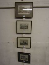 Four framed and glazed coloured etchings of Georgian buildings