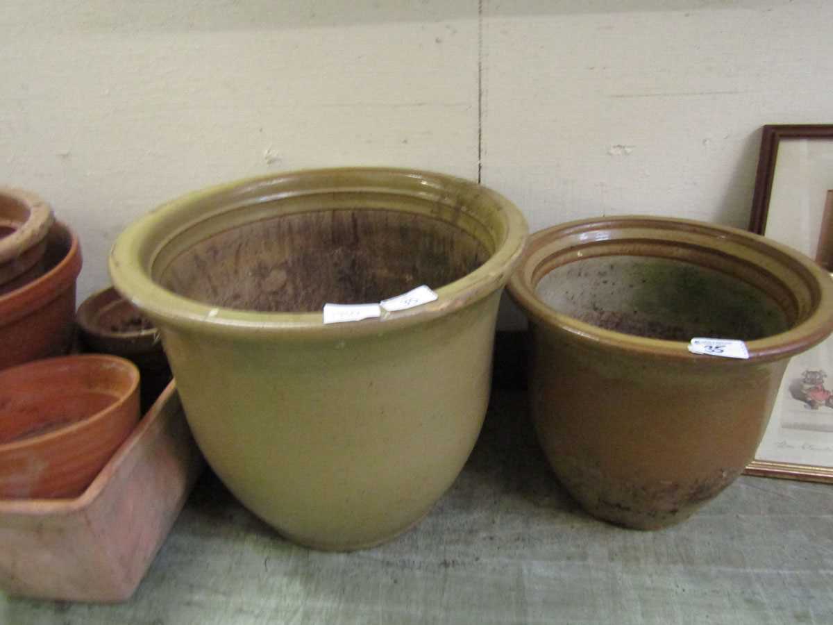 Two beige glazed garden pots