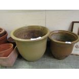 Two beige glazed garden pots