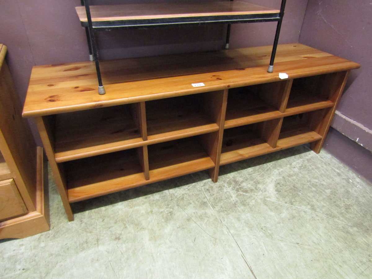 A modern pine shoe cabinet