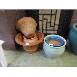 A selection of six ceramic and glazed garden pots to include one by Whichwood Pottery