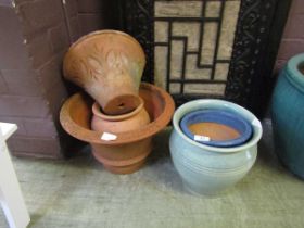 A selection of six ceramic and glazed garden pots to include one by Whichwood Pottery