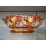 A blush ivory style twin handled bowl with fruit decoration by Baroness China