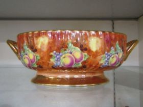 A blush ivory style twin handled bowl with fruit decoration by Baroness China