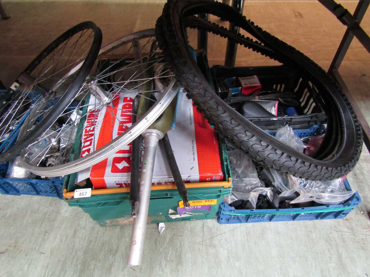 A large selection of bicycle parts to include pedals, gearing, tyres, wheels, etc - Image 3 of 3