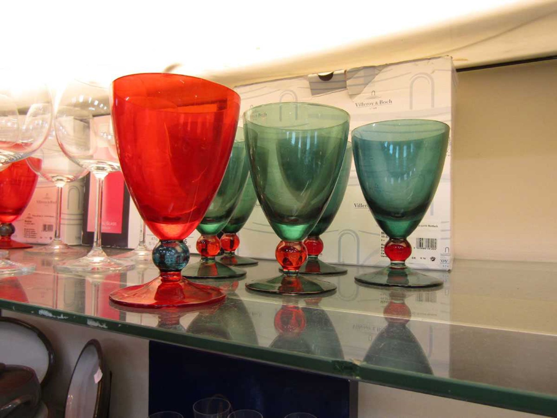An assortment of eighteen various crystal glasses with boxes consisting of red and green drinking - Image 4 of 4