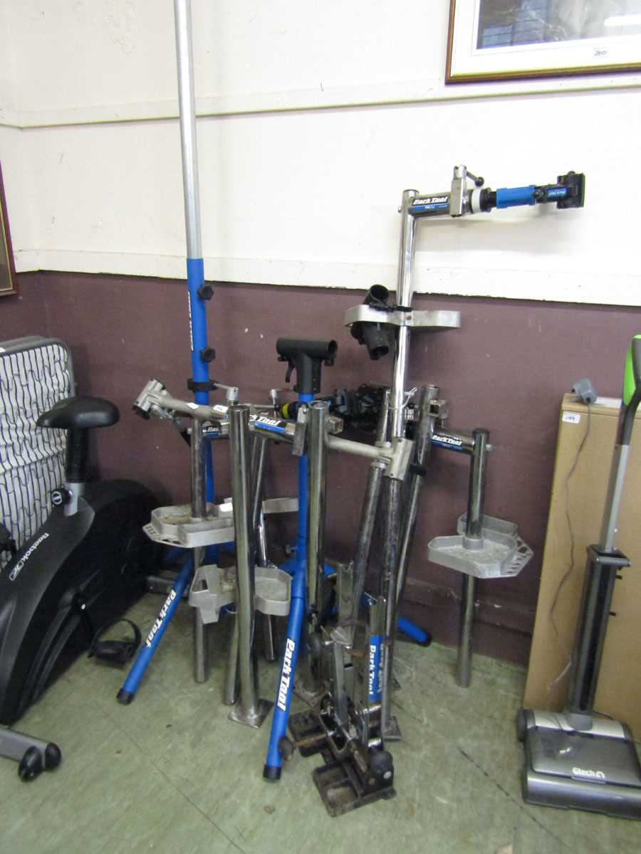 A selection of Park Tool repair bike stands
