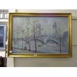 A modern oil on canvas of London bridge scene signed bottom right Peters Year of artist unknown,