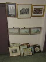 A large collection of framed and glazed prints on various subjects to include watercolours of