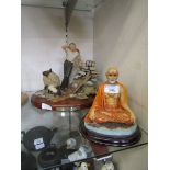 A moulded figure of Indian monk along with a moulded figural group titled to base 'A Thoughtful