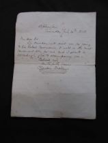 A hand written letter baring signature of Charles Dickens, signed for 30th July 1840 - unconfirmed