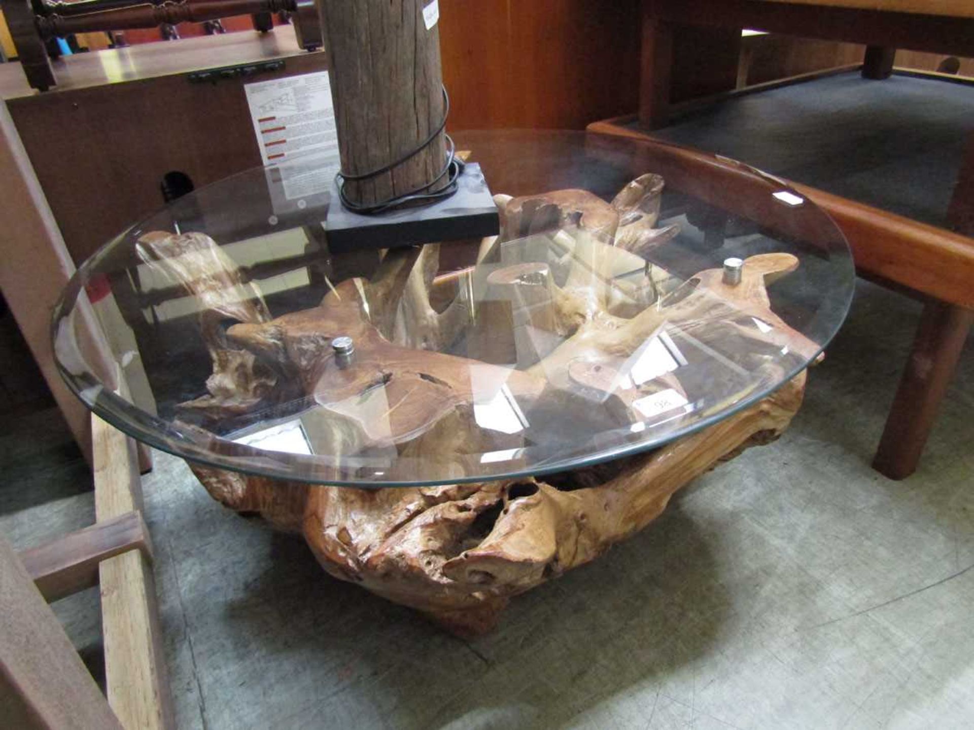 A wooden root design occasional table with a circular bevel glass top - Image 2 of 2