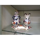 Three items of Mason's 'Mandaley' tableware consisting of pin dish, cream jug, and a twin handled