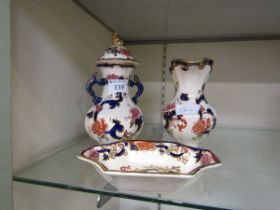 Three items of Mason's 'Mandaley' tableware consisting of pin dish, cream jug, and a twin handled