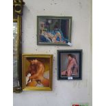 Three modern framed oils depicting studies of the male form