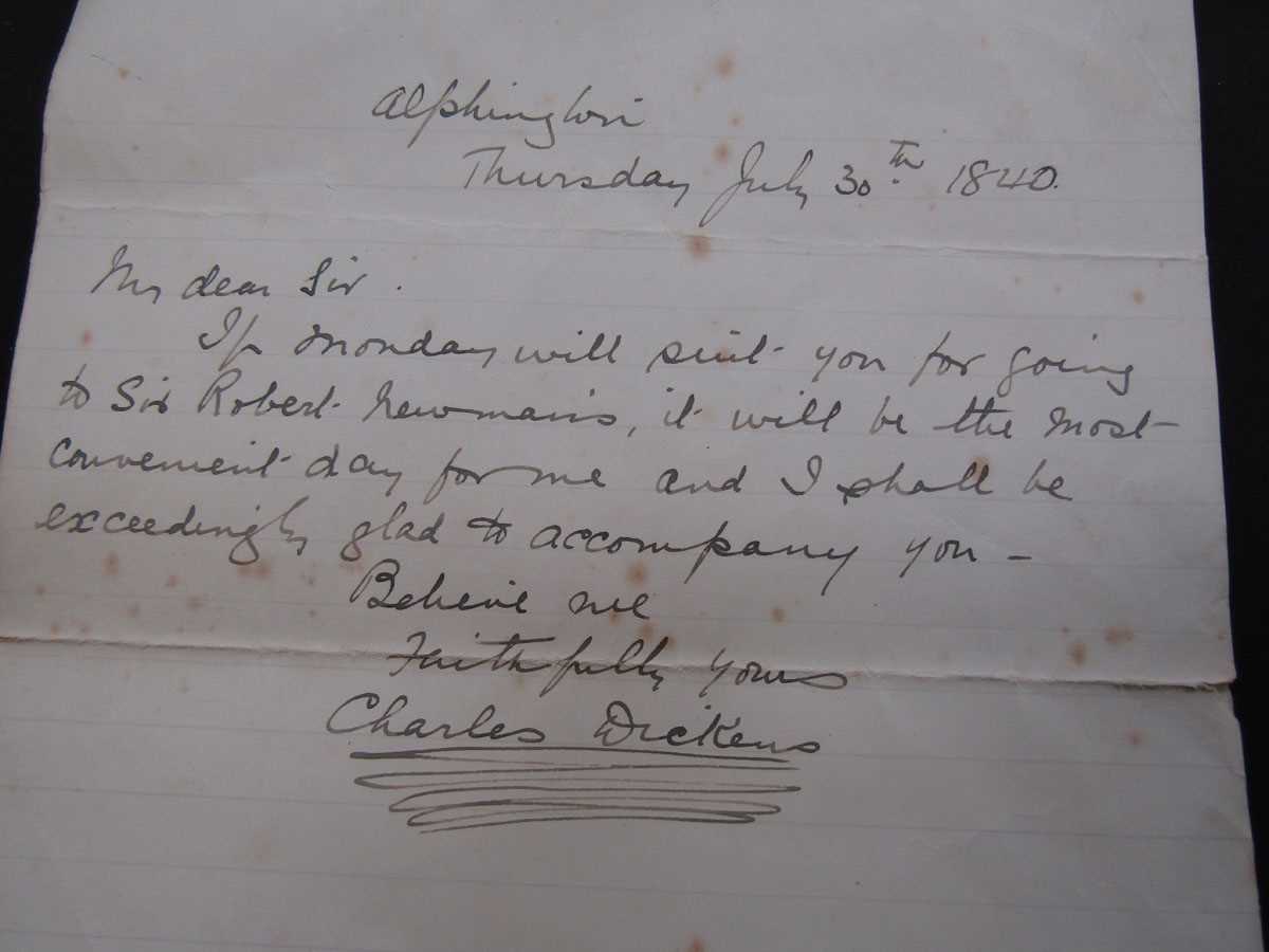 A hand written letter baring signature of Charles Dickens, signed for 30th July 1840 - unconfirmed - Image 2 of 2