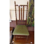 An early 20th century turned bobble backed chair with olive green upholstered seat approx 103cm