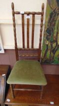 An early 20th century turned bobble backed chair with olive green upholstered seat approx 103cm